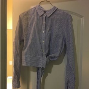 Cotton button down wrap shirt.